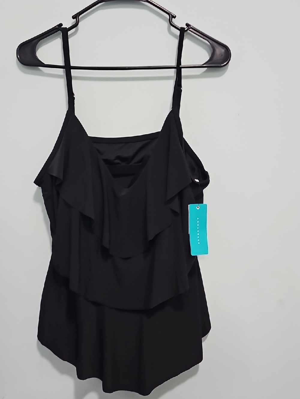 Women's Brand New Aqua Green Black Ruffle Bathing Suit Tankini Top Size XL 16/18
